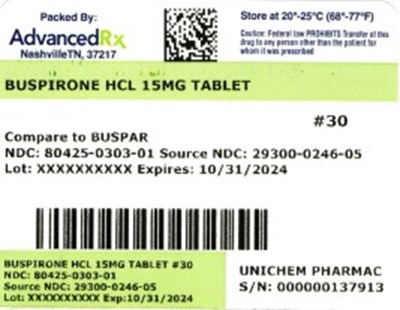 Buspirone HCL 15mg 80425-0303-01.jpg label 1 - Buspirone HCL 15mg 80425 0303 01